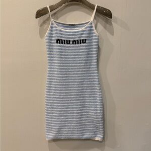 Miu Miu Light Blue and White Knit Dress